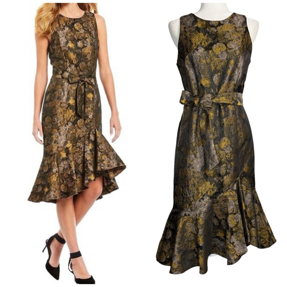 Antonio Melani Baroque Tapestry Jacquard Old World Ruffle Hem Dress 4 Gatsby - Picture 1 of 12